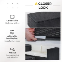 Outsunny 6 Pieces Patio Furniture Set with Cushion, Outdoor PE Rattan Wicker Sectional Conversation Furniture Sofa with Storage Table and Coffee Table, Beige(m-7)