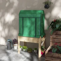 Outsunny Raised Planter Box with PE Greenhouse Cover and Bed Liner, Wooden Garden Bed for Vegetables, Flowers, Herbs(m-8)