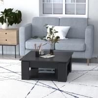 HOMCOM 2 Tier Simple Modern Coffee Table Bottom Shelf Living Room Black(m-8)