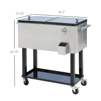 Outsunny 80 QT Rolling Cooling Bins Ice Chest on Wheels Outdoor Stand Up Drink Cooler Cart for Party, Silver(m-3)