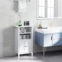 kleankin Bathroom Floor Cabinet, Wooden Bathroom Cabinet with 2 Open Shelves, Double Doors and Adjustable Shelves, Freestanding Storage Cabinet for Bathroom, White(m-5)