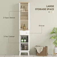 HOMCOM 67" Tall Bathroom Cabinet, Narrow Bathroom Storage Cabinet with 3 Open Shelves, Drawer and 2 Adjustable Shelves, White(m-5)