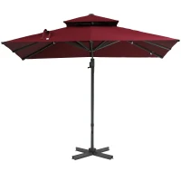 Outsunny 10ft Offset Patio Umbrella, Hanging Cantilever Umbrella, Square Shape, Aluminum Cross Base, Tilt, 360-Degree Rotation, Red(m-11)