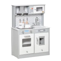 Qaba Play Kitchen with Sink, Microwave, and Ice Machine, Kids Kitchen Playset with Sound Effects and Lights, Pretend Toy Set for 3+ Years Old(m-1)