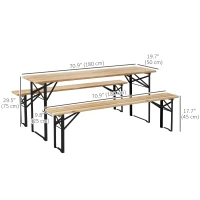 Outsunny 3 Pieces Folding Picnic Table Set, Portable Folding Picnic Table and Benches with Steel Frame for Garden, Park, Natural Wood(m-3)