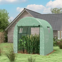 Outsunny Tunnel Greenhouse Walk-in Green House with UV-resistant PE Cover, Doors and Mesh Windows, 6' x 6' x 6.6', Green(m-8)