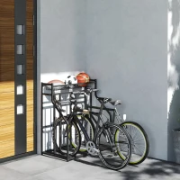 Soozier 3 Bicycle Bike Stand, Metal Floor Bike Storage Rack with Basket, Hooks, Indoor Outdoor Bicycle Stand, Black(m-8)