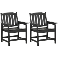 Outsunny 2 Piece All-Weather Patio Chairs, HDPE Patio Dining Chair Set, Heavy Duty Wood-Like Outdoor Furniture, Black