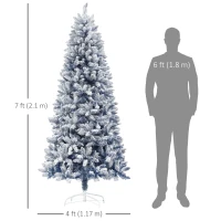 HOMCOM 7ft Flocked Blue Christmas Tree, Artificial Christmas Tree with Hinged Design, Faux Snow, for Home Office Holiday Xmas(m-3)