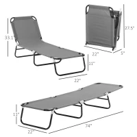 Outsunny 2 Pieces Pool Chaise Lounge Chairs, Folding Lounge Chairs with 5-Level Reclining Back, Steel Frame, Dark Gray(m-3)