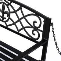 Outsunny 50"L Steel Porch Swing Fleur-De-Lis Patio Swing Chair Hanging Bench Outdoor 2-person Glider Chair Seat w/ Chain Antique Style Black(m-10)
