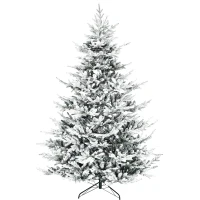 HOMCOM 8 Foot Pine Snow Flocked Artificial Christmas Tree with 1479 Realistic Cedar Branches, Auto Open, Home Holiday Decoration, Green(m-11)