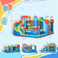 Outsunny 6-in-1 Inflatable Bounce House with Slide, Climbing Wall, Water Cannon, and More, Inflatable Water Slide for Kids with 2 Min. Inflation(m-3)