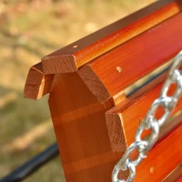 Outsunny Porch Swing with Chains and Cupholders, 2 Person Wooden Patio Swing Chair, 440 lbs. Weight Capacity, for Garden, Poolside, Backyard, Brown(m-8)