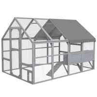 PawHut 9' x 6' x 6' Large Chicken Coop with Nesting Box, Water-Resistant and Anti-UV Cover for 8-12 Chickens, Gray(m-1)