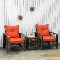 Outsunny 3 Pieces Wicker Patio Furniture Set, Rattan Bistro Set with Storage Coffee Table and Thickened Cushions, Outdoor Conversation Set for Garden, Porch, Balcony, Red