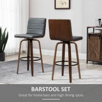 HOMCOM 28" Swivel Bar Set of 2 Height Bar Stools, Armless Upholstered Barstools Chairs with Soft Padding Seat and Wood Legs, Grey(m-4)