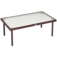 Outsunny Patio Wicker Dining Table, Outdoor Rattan Coffee Table with Glass Top for Garden, Patio, or Backyard, Brown(m-1)
