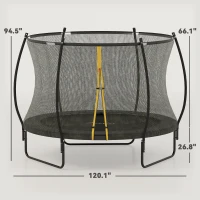 Soozier 10ft Outdoor Trampoline with Net Enclosure, Curved Poles and Safety Pad, ASTM Approved, Black(m-3)