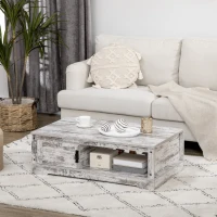 HOMCOM Coffee Table, Vintage Style Center Table with Cabinet, Open Storage Compartments, Coffee Tables for Living Room, Bed Room, White(m-8)