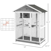 PawHut 64.5" Wooden Bird Cage Aviary, Flight Cage with 4 Perches, Nest and Slide-Out Tray for Indoor/Outdoor, Gray(m-3)