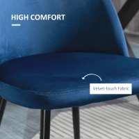 HOMCOM Set of 2 Mid-Back Dining Chair, Mid-Back Velvet-touch Upholstery Kitchen Chair for Living Room Dining Room, Dark Blue(m-5)