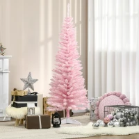 HOMCOM 5' Artificial Pencil Christmas Tree, Slim Xmas Tree with 294 Realistic Branch Tips and Plastic Stand, Pink(m-10)