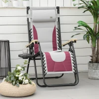 Outsunny Padded Zero Gravity Lounge Chair, Anti-Gravity Recliner Lounger Lawn Chair w/ Headrest, Side Tray, Outdoor Oxford Fabric, Supports 264 LBS, Red(m-10)
