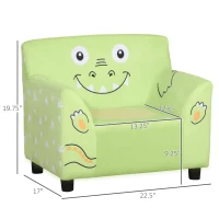 Qaba Kids Sofa, Armrest Chair for Preschool, Toddler Couch for Kids Room, Kindergarten with Cute Animal Print, Super-soft Velvet, Eucalyptus Wood, Green(m-3)