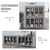 HOMCOM Sideboard Buffet Cabinet, Stackable Credenza, Coffee Bar Cabinet with Sliding Glass Door and Adjustable Shelf, Gray(m-6)