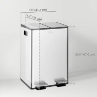 HOMCOM Dual Garbage Bin with Foot Pedal - 2 x 28 Litre Garbage Can with Removable Inner Buckets, Silver(m-3)