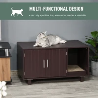 PawHut Wooden Cat Litter Box Enclosure & House, Kitty Hidden Washroom, with End Table Design, Scratcher, & Magnetic Doors, Brown(m-4)