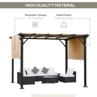 Outsunny 10' x 10' Retractable Pergola Canopy, Outdoor Gazebo with Sun Shade Canopy and Steel Frame, for Backyard, Garden, Patio, Deck, Brown(m-4)