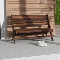 Outsunny 2-Seater Wooden Outdoor Bench, Foldable Garden Bench with Slatted Backrest and Seat, Patio Loveseat, Carbonised Finish(m-9)