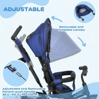 Qaba 6 in 1 Tricycle for Toddler 1-5 Years with Parent-Push Handle, Dark Blue(m-5)