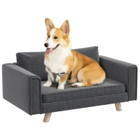 PawHut Raised Dog Sofa, Elevated Pet Sofa for Small and Medium Dogs with Removable Seat and Back Cushions, Anti-Slip Pads, Gray(m-11)