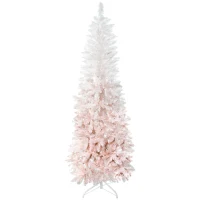 HOMCOM 5ft Pencil Artificial Christmas Tree with Pine Realistic Branches, Auto Open, Pink and White(m-2)