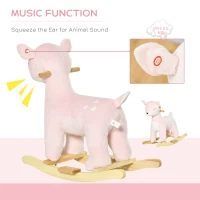 Qaba Kids Plush Ride-On Rocking Horse Deer-shaped Plush Toy Rocker with Realistic Sounds for Child 36-72 Months Pink(m-6)