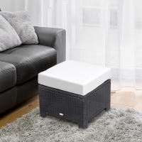 Outsunny Patio Rattan Ottoman, Outdoor Wicker Footrest with Soft Cushion, Metal Frame for Backyard, Garden, and Poolside, White