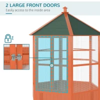 PawHut 70"H Wooden Bird Cage Hexagonal Outdoor Aviary with Doors(m-4)