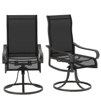 Outsunny 2-Piece Swivel Patio Dining Chairs, 360° Swivel Rocking Outdoor Chairs with Curved Armrests, Breathable Mesh Seat & S Shape Backrest for Yard, Lawn, Porch, Black(m-2)