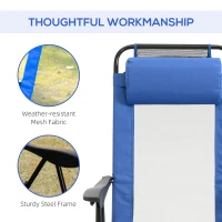 Outsunny Double Camping Chairs Foldable w/ Reclining & Headrest, Blue(m-6)