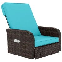 Outsunny Wicker Swivel Chair w/ Cushion, Patio Recliner Chair, Turquoise(m-11)