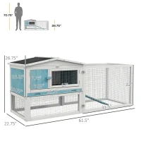PawHut Rabbit Hutch 2-Story Bunny Cage, Guinea Pig Cage Indoor Outdoor, Small Animal House with Slide Out Tray, for Rabbits, Chickens, Ducks, 61.5" x 23" x 27", Light Blue(m-3)