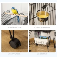 PawHut Bird Cage 57 Inch Flight Cage for Cockatiel, Conure with Rolling Stand, Pull Out Tray, Storage Shelf, Open Top(m-5)