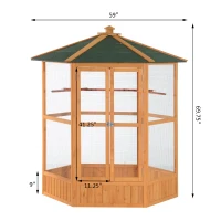 PawHut 69" Wooden Hexagonal Outdoor Aviary Flight Bird Cage With Covered Roof, Brown(m-3)