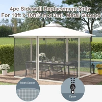 Outsunny Replacement Mosquito Netting for Gazebo 10' x 10' Black Screen Walls for Canopy with Zippers, White(m-4)