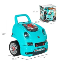 Qaba Mechanic Kids Truck Engine Toy Set, Car Service Play Set, Teal(m-3)