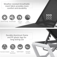 Outsunny Outdoor Chaise Lounge Chair, Patio Aluminum Tanning Chair with 5-Level Adjustable Back, Portable Wheels, Breathable Mesh Fabric, for Pool, Deck,  Garden, Black(m-5)