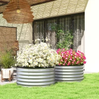 Outsunny Set of 2 Raised Garden Bed, Metal Planter Box with Safety Edging, Easy-to-assemble Stock Tank 3'x3'x1.4' Silver(m-2)